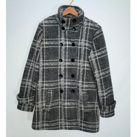 IKE BEHAR Double Breasted Plaid Coat in Soft Fleece - Women's Size M - Cozy! - Picture 2 of 12